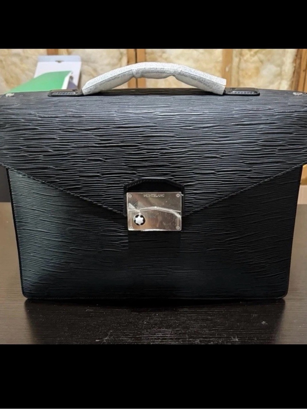 Montblanc Black Textured Leather Men's Briefcase /document bag with Silver Lock